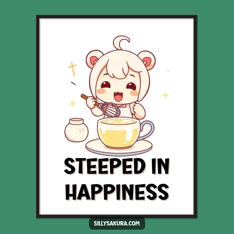 Funny Kawaii Tea Whisk Poster - Character Art for Tea Lover Decor