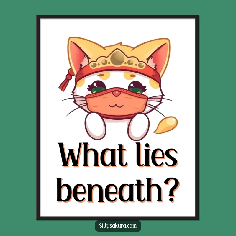 Funny Peeking Cat Mask Poster: Artistic Feline - Intriguing Funny Gift Decor