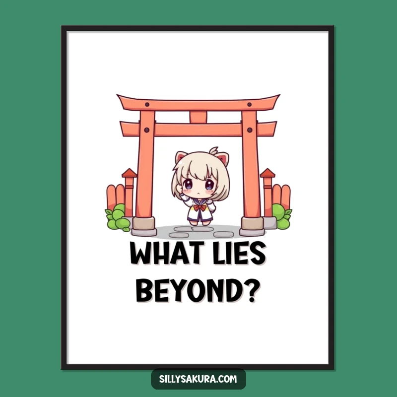 Funny Curious Torii Gate Poster: Intriguing Art for a Mysterious Space