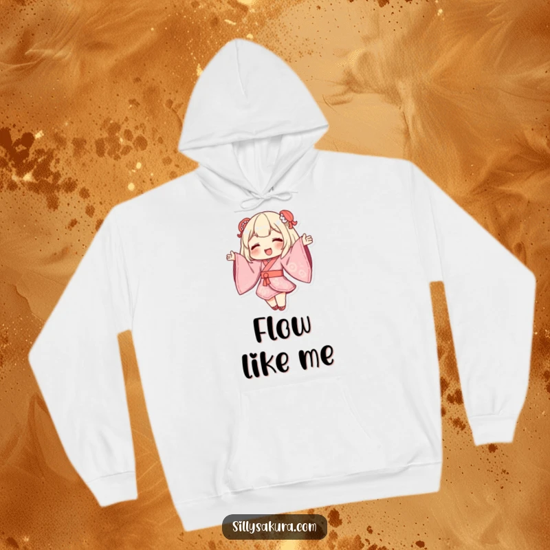 Funny Kimono Hoodie with a character whose sleeves billow dynamically during an expressive dance.