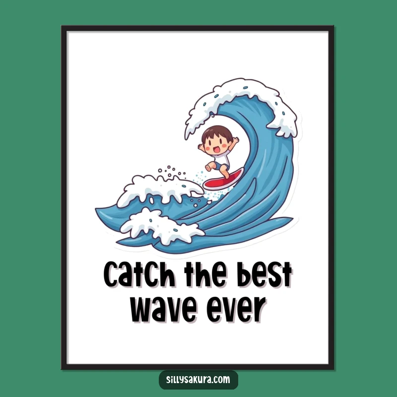 Free Printable Wall Art: Funny Surfer Character Riding Wave, Downloadable Humorous Decor