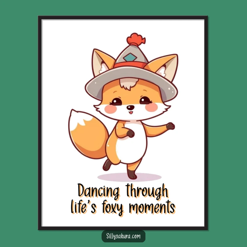 Free Printable Dancing Fox Wall Art: Humorous Tiny Hat Character for Cute Downloadable Home Decor