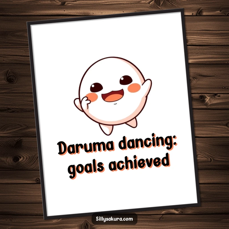 Funny Free Printable Wall Art: A floating Daruma doll character joyfully imitating a dancing pose, full of life.