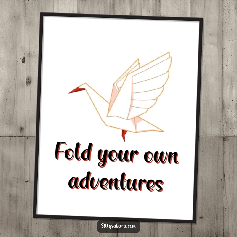 Funny Free Printable origami crane character captured mid-flight, symbolizing hope, peace, and graceful beauty on your wall.