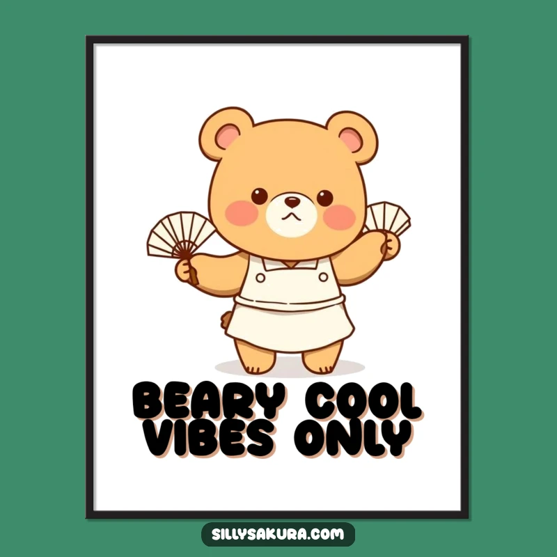 Free Printable Wall Art: Bear Chef Cooling Off with Fan Downloadable Decor