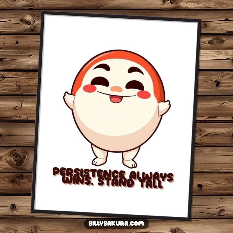Funny Free Printable Wall Art of a happy Daruma doll character wobbling but standing up with a determined, encouraging smile.