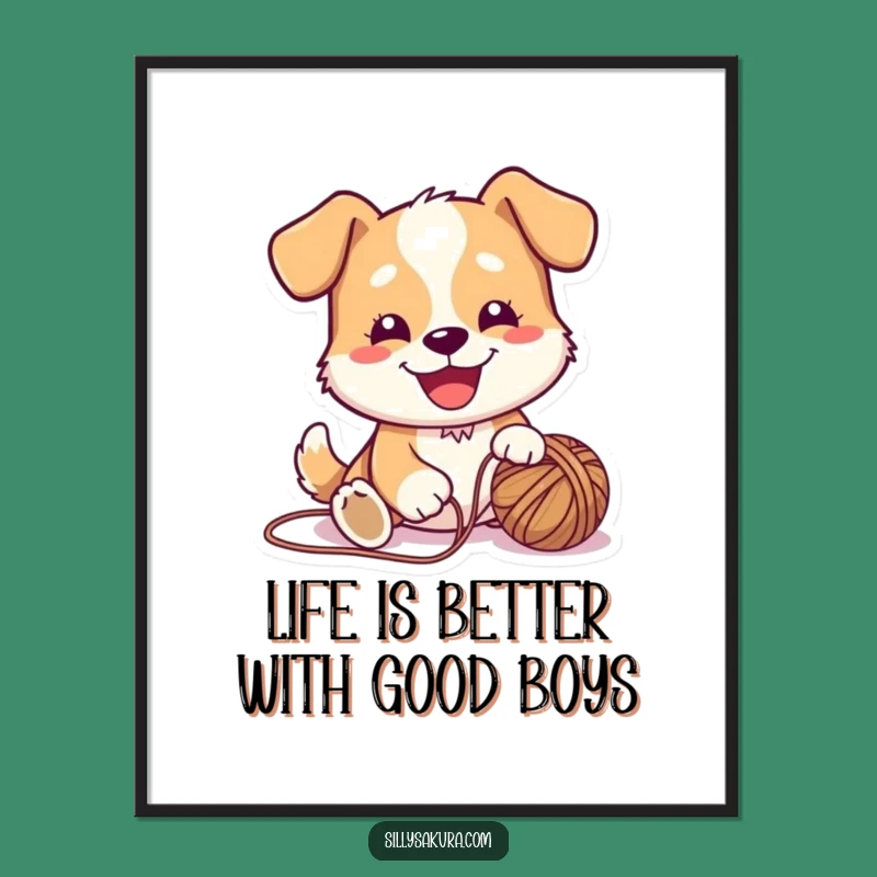 Free Printable Wall Art: Dog Playing with Yarn Downloadable Decor