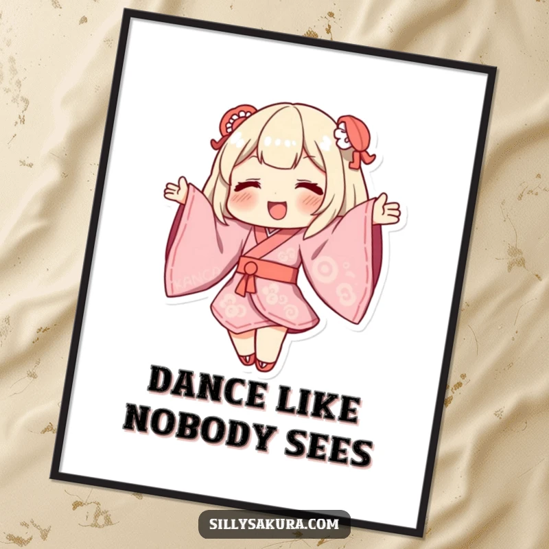 Funny Free Printable Kimono character in a dynamic dance pose, sleeves billowing, adding elegance and artistic flair.