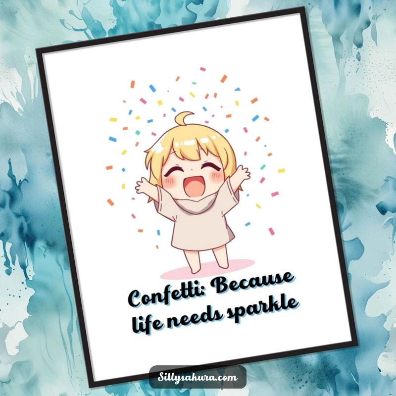 Funny Free Printable Wall Art depicting a character exploding with colorful confetti, creating a dynamic and celebratory focal point.
