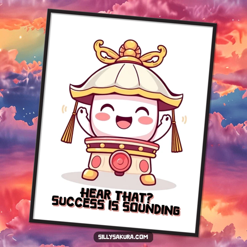 Funny Free Printable Wall Art: Cute temple bell character ringing joyfully, adding a vibe of happiness to decor.