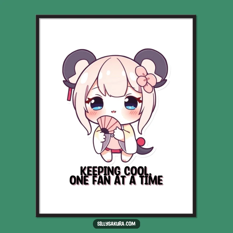 Free Printable Wall Art: Shy Character with Fan for Whimsical, Funny Home Decor