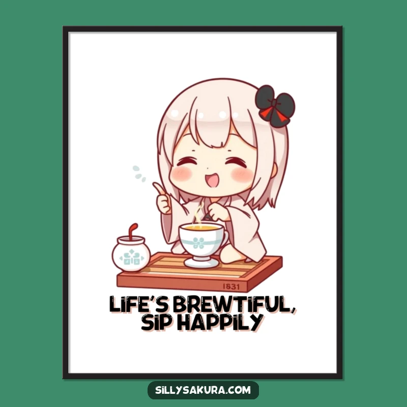 Free Printable Kawaii Tea Ceremony Art: Funny Downloadable Wall Decor