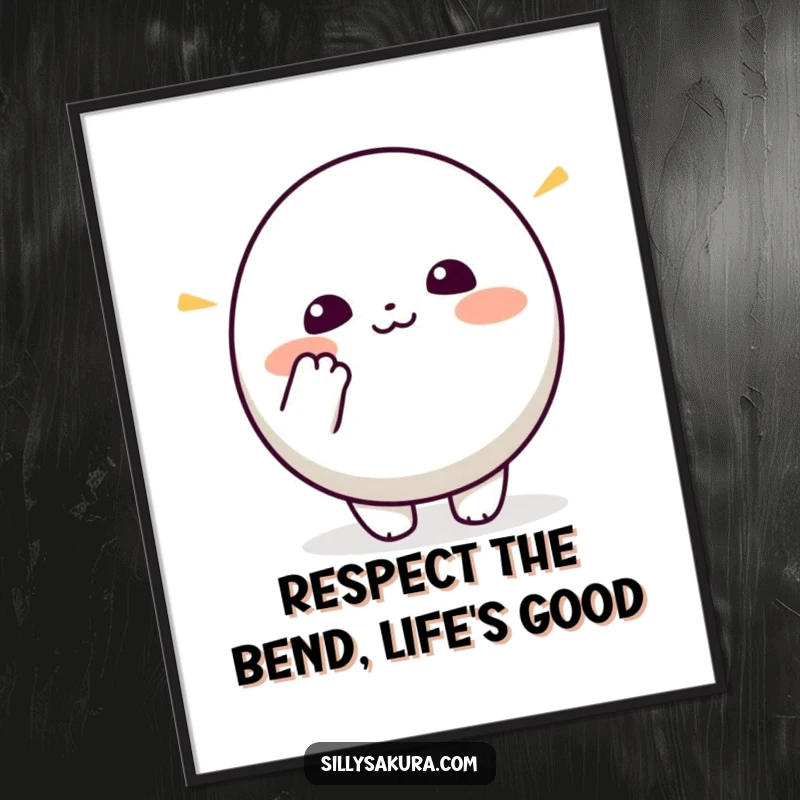 Funny Free Printable Kawaii wall art, a small round character enthusiastically bowing, adding polite humor to decor.