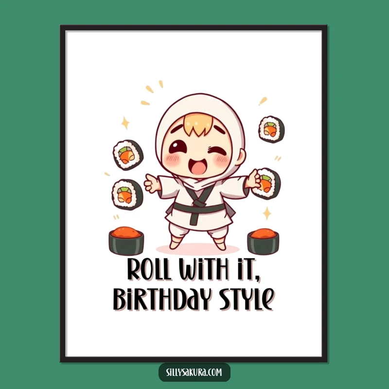 Funny Free Printable Wall Art: Sushi Juggling Character, Humorous Downloadable Decor