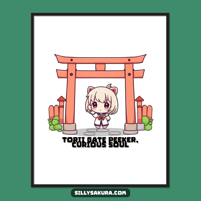 Funny Free Printable Wall Art: Torii Gate Peeker Downloadable Art