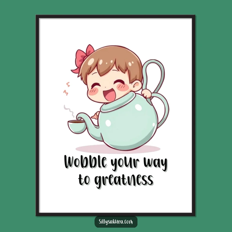 Funny Free Printable Wall Art: Wobbling Tea Pot, Joyful Moment, Quirky Downloadable Decor!