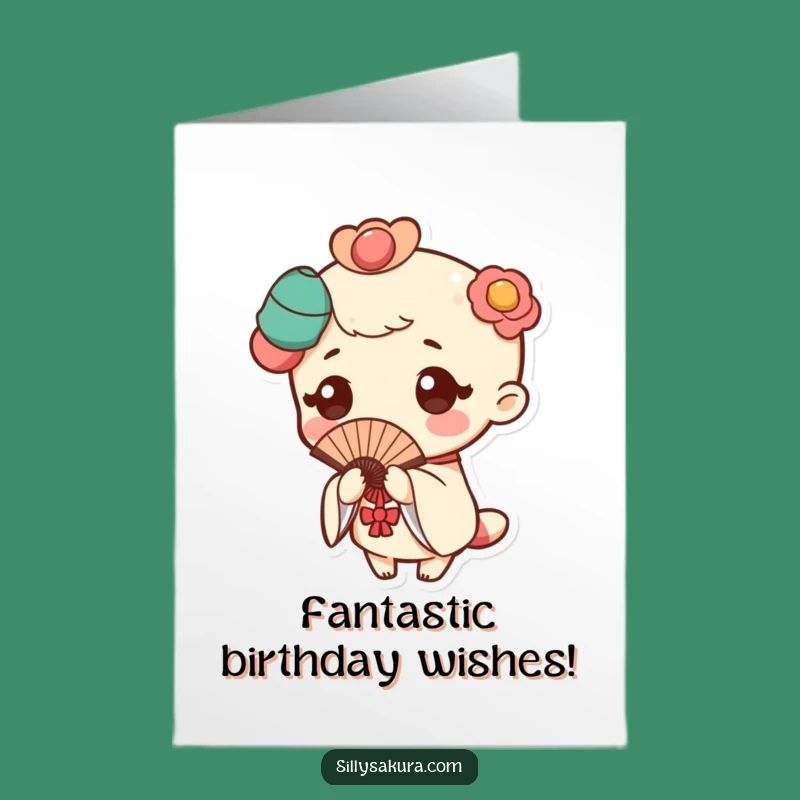 Free Printable Birthday Card: Kawaii Fan Dancer - Dance Your Way to a Funny Downloadable Gift!