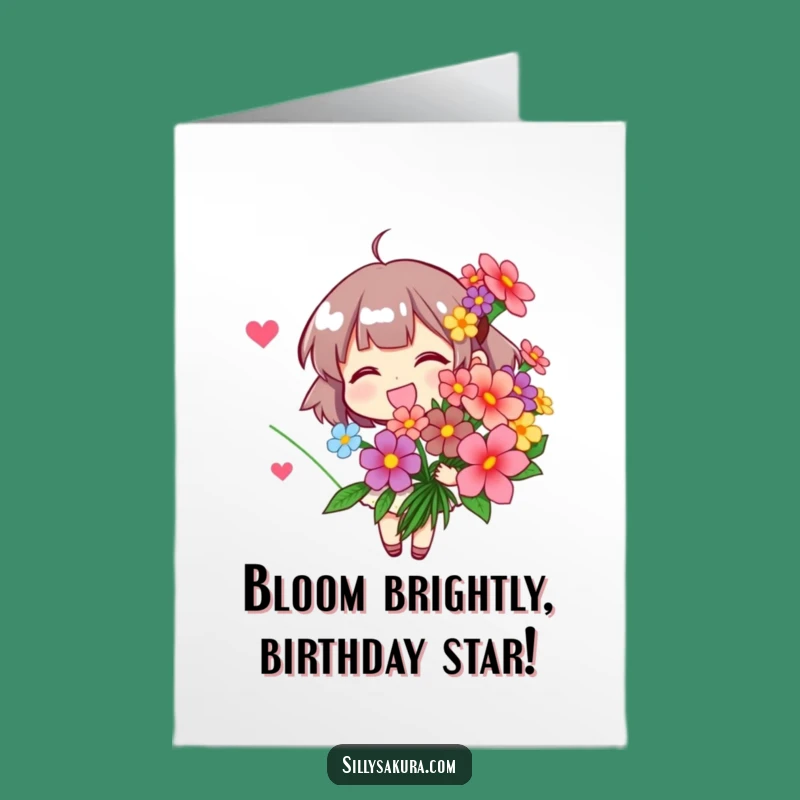 Free Printable Birthday Card: Cheerful Flower Character, Lovely Downloadable Gift for a Blooming Celebration