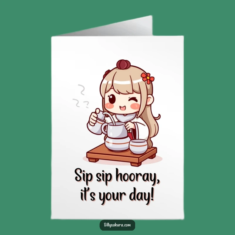 Free Printable Birthday Card: Cheerful Tea Character - Pouring Smiles Downloadable Gift!