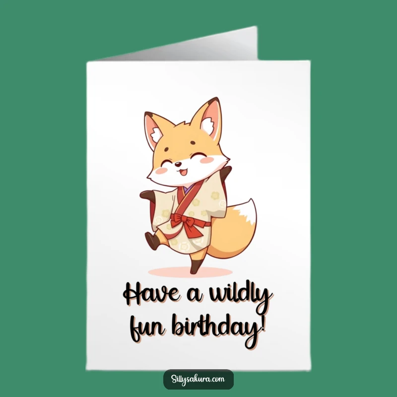 Free Printable Birthday Card: Fox Kimono Cartwheel Fun - Downloadable Gift
