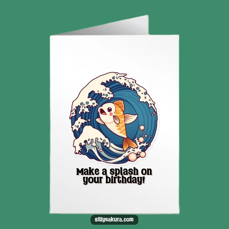 Free Printable Birthday Card: Koi Fish Wave Leap - Funny Downloadable Gift!