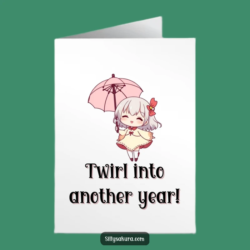 Free Printable Birthday Card: Twirling Parasol Character - Elegant & Funny Downloadable Gift!