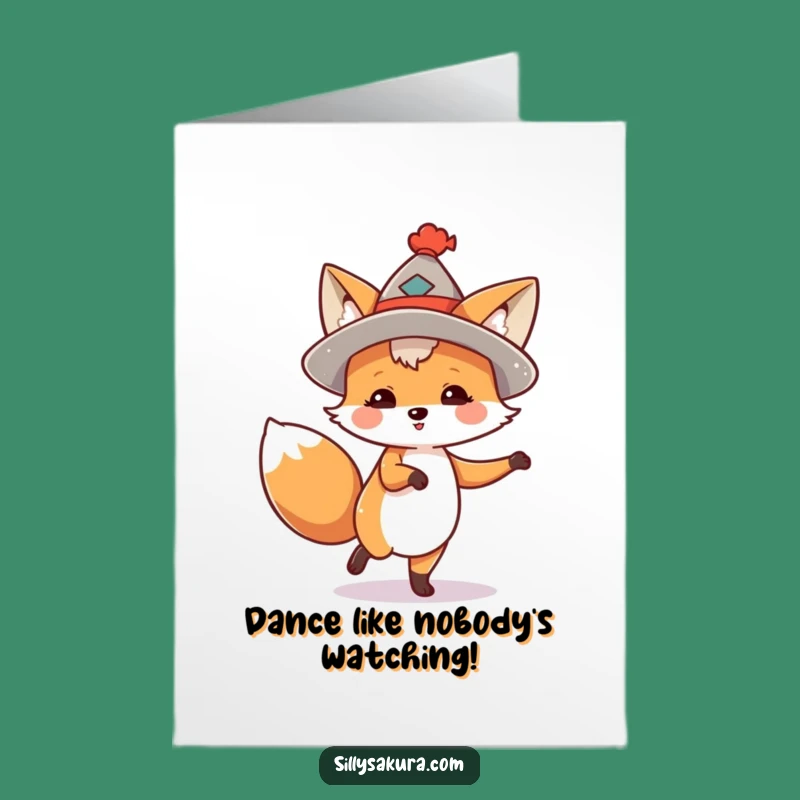 Free Printable Dancing Fox Birthday Card: Hilarious Tiny Hat Fun for Instant Download Party Gift