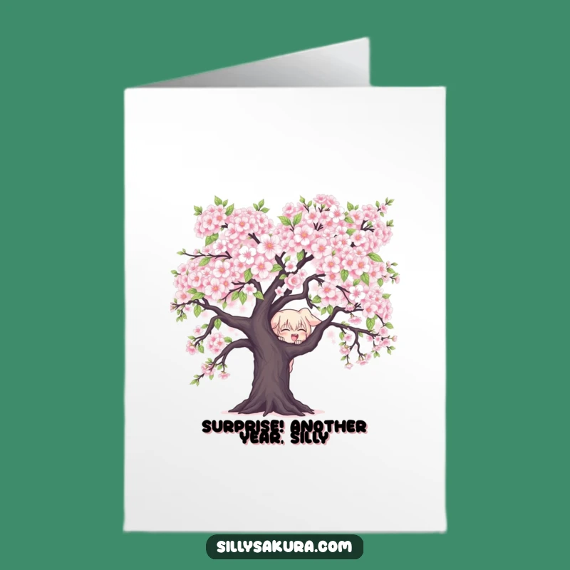 Free Printable Mischievous Peeker Birthday Card - Funny Cherry Blossom Downloadable Gift