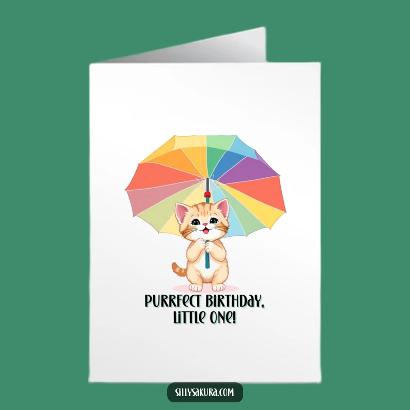 Kitten Exploring Umbrella Free Printable Birthday Card - Cute Downloadable Surprise