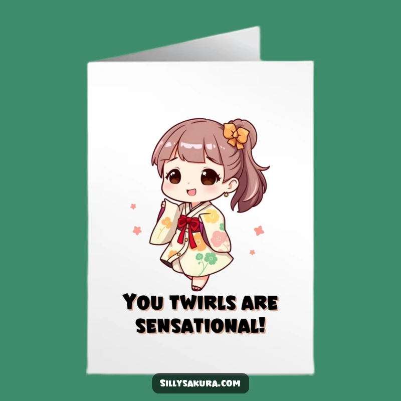 Free Printable Congrats Card: Joyful Kimono Twirl, a funny downloadable gift for celebrating achievements!