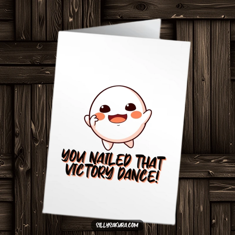 Funny Free Printable Congrats Card: A floating Daruma doll character joyfully dancing, celebrating achievements.