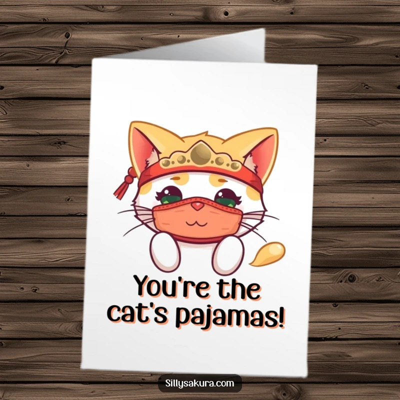Funny Free Printable Cat Mask Congratulations Card: A curious cat dons a mask, playfully peeking to share in the joy of success.
