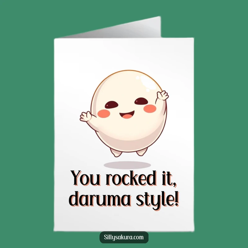 Free Printable Congrats Card: Dancing Daruma, Celebrate Victory Downloadable Gift