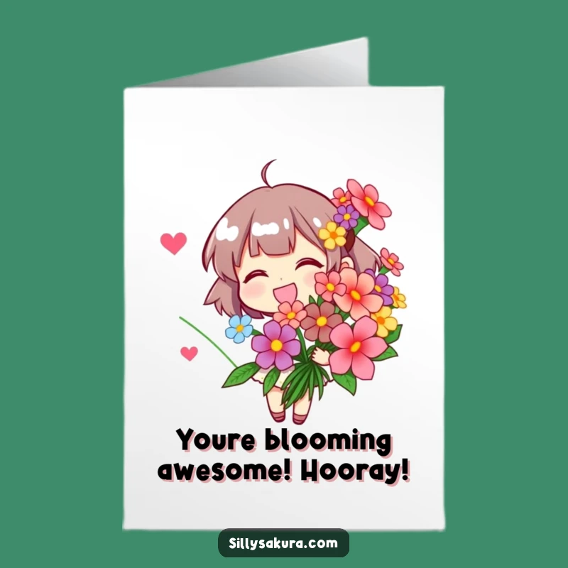 Free Printable Congrats Card: Blooming Flower Character, Beautiful Downloadable Gift for Celebrating Success