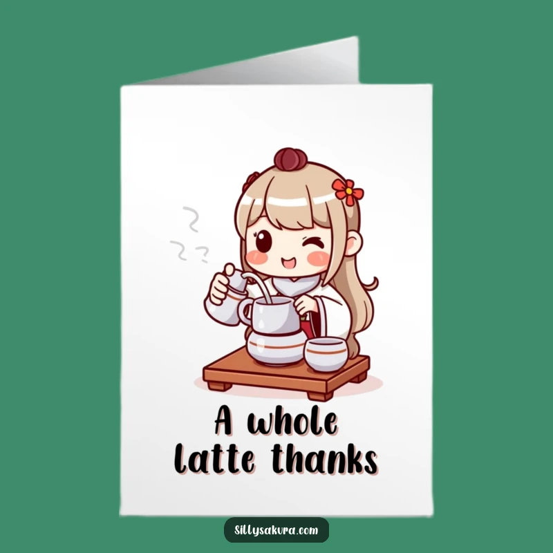 Free Printable Thank You Card: Cheerful Tea Character - Pouring Thanks!