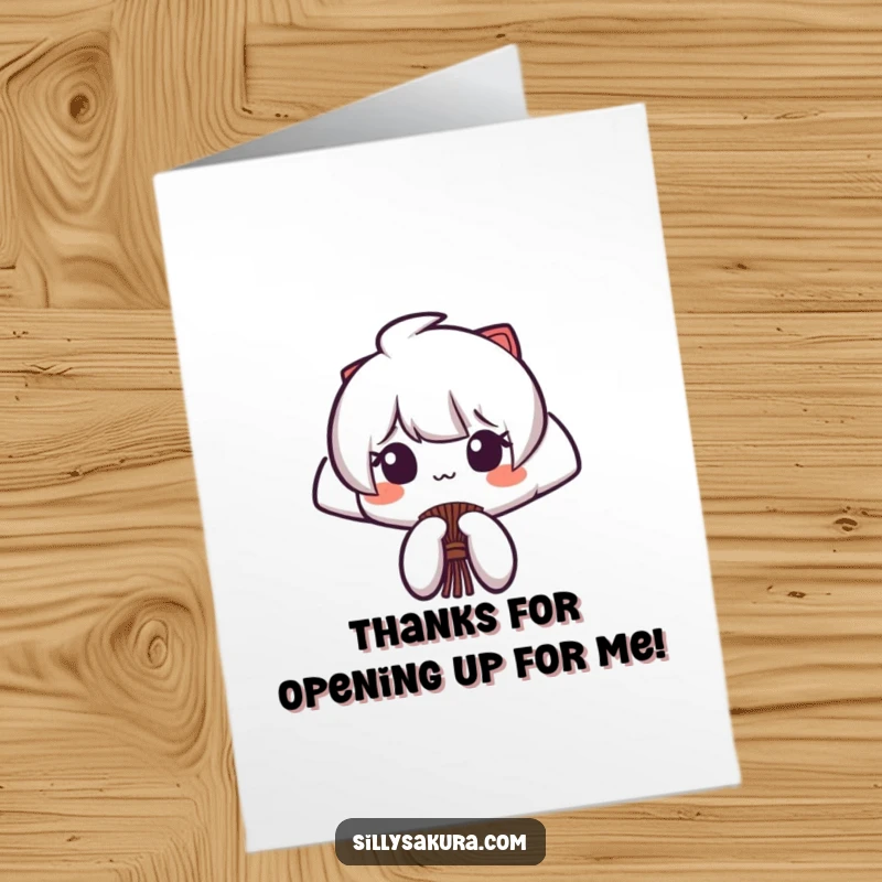 Funny Free Printable Thank You Card of a Japanese fan character opening and closing gracefully with a flourish, conveying thanks.