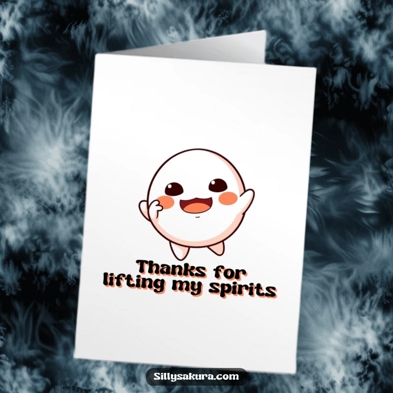 Funny Free Printable Thank You Card: A floating Daruma doll character joyfully dancing, expressing thanks.