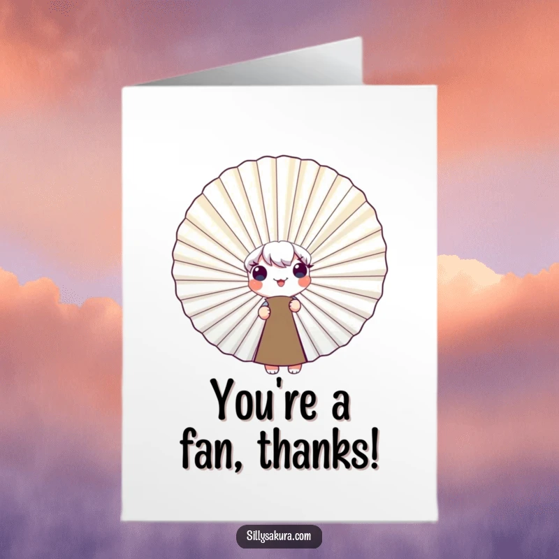 Funny Free Printable Thank You Card featuring a character peeking from a giant smiling fan, conveying a sweet thank you.