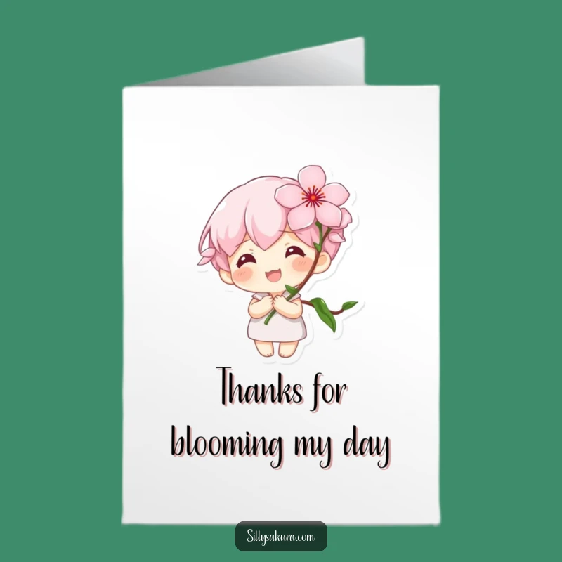 Free Printable Thank You Card: Tiny Blossom Character, a funny downloadable gift for sweet gratitude!
