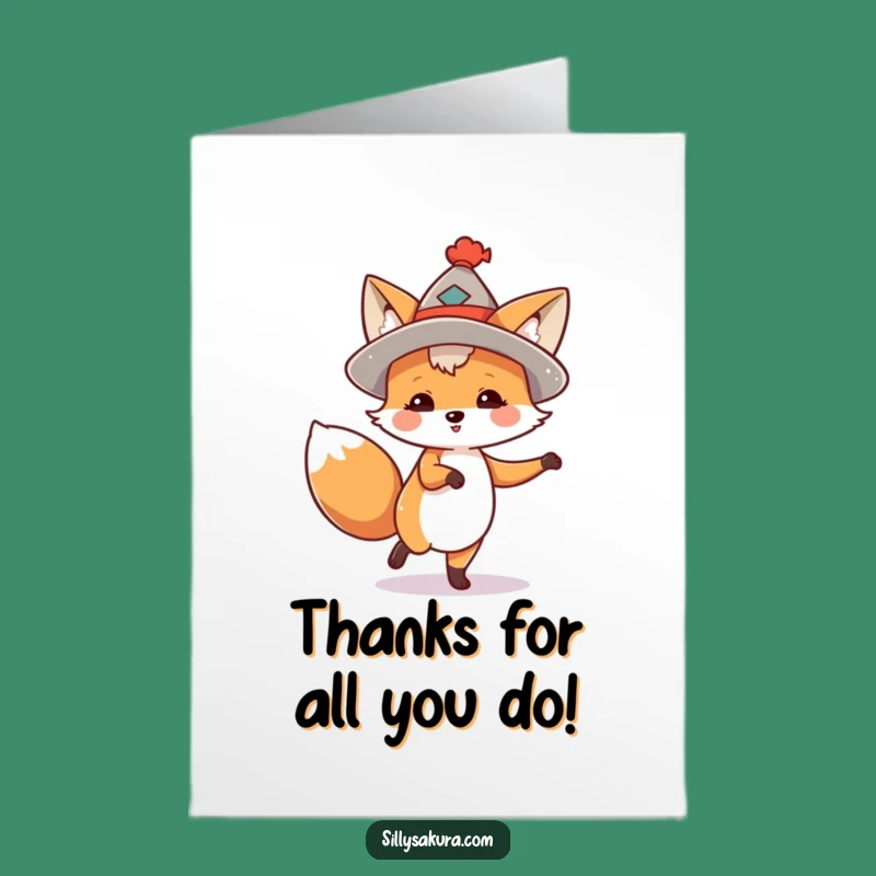 Free Printable Thank You Fox Card: Adorable Tiny Hat Dancer for Grateful Downloadable Art Gift