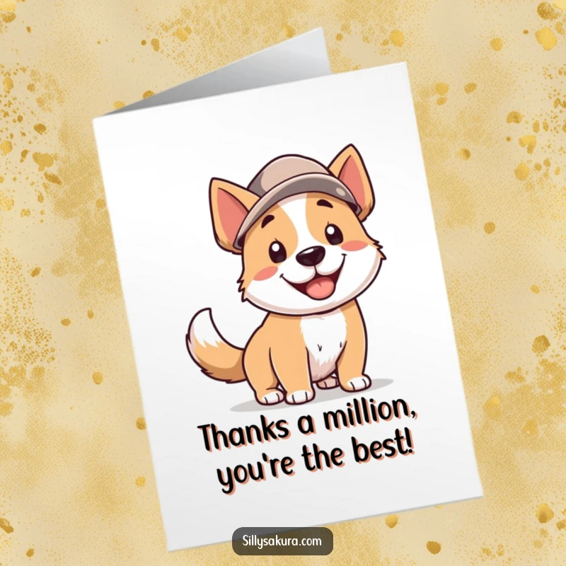 Funny Free Printable Thank You Card, a smiling dog in a hat showing gratitude, perfect for saying thanks