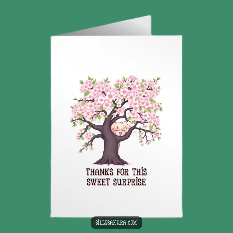 Free Printable Mischievous Peeker Thank You Card - Funny Cherry Blossom Downloadable Gift