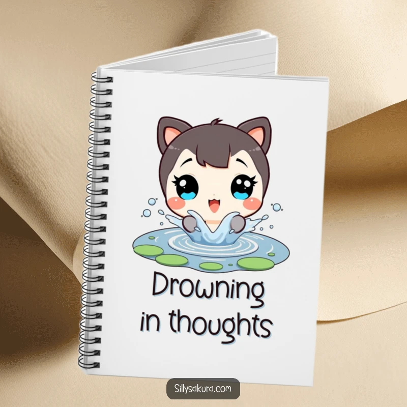 Funny Notebook: A character with wide, delighted eyes splashes in a pond, ideal for jotting down happy thoughts.