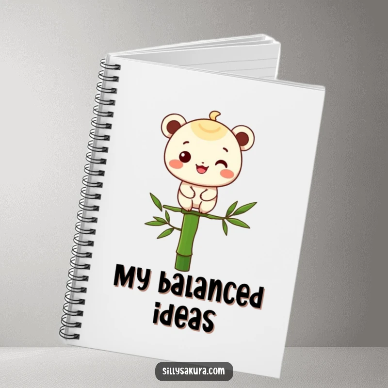 Funny notebook featuring a character with a cheerful grin balancing on a bamboo stalk, perfect for thoughtful note-taking.