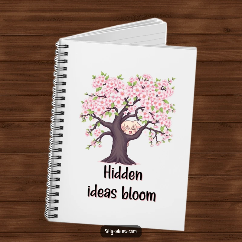 Funny Character Notebook: A mischievous character peeks from behind cherry blossoms, perfect for jotting down playful thoughts.