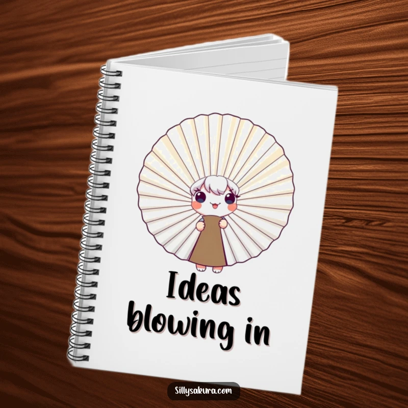 Funny Notebook featuring a cute character adorably peeking from behind a smiling fan, ideal for jotting down notes with a playful, humorous vibe.