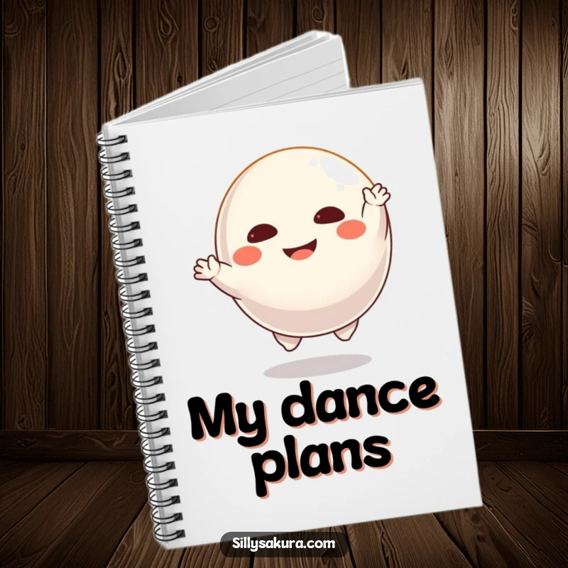 Funny Daruma notebook featuring a floating character joyfully dancing, ideal for journaling thoughts with playful energy.