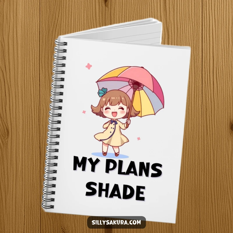 Funny twirling character notebook, a cute character happily spinning a colorful parasol, ideal for writing down creative inspirations.