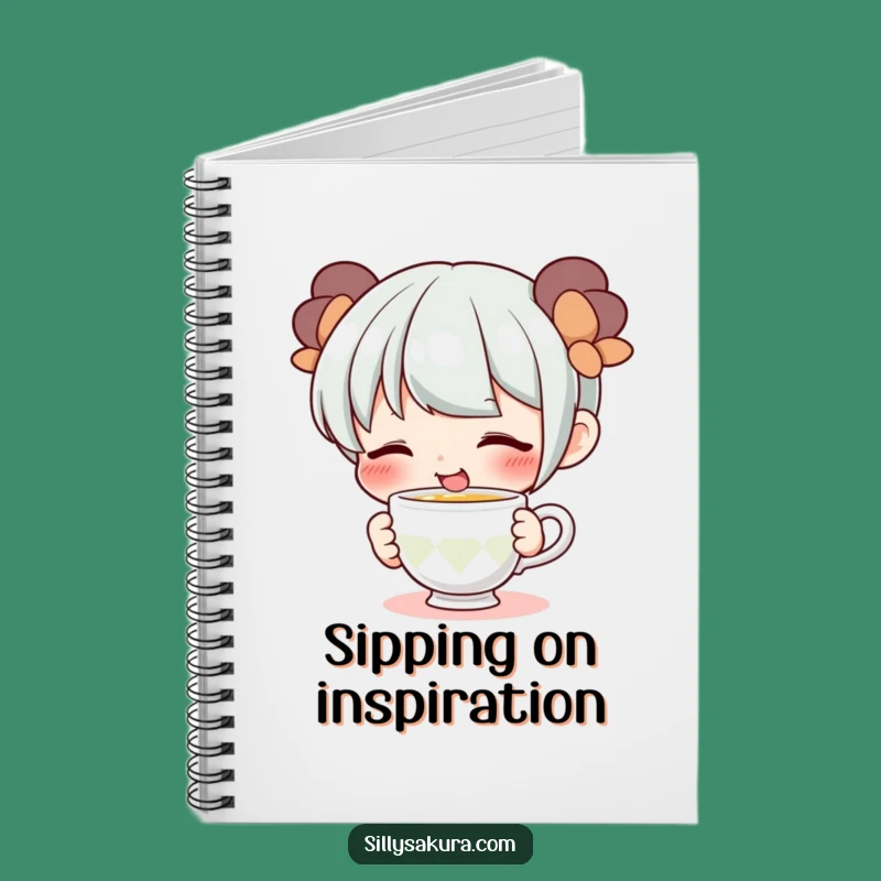Funny Teacup Sipping Character Notebook - Cute Journal Gift