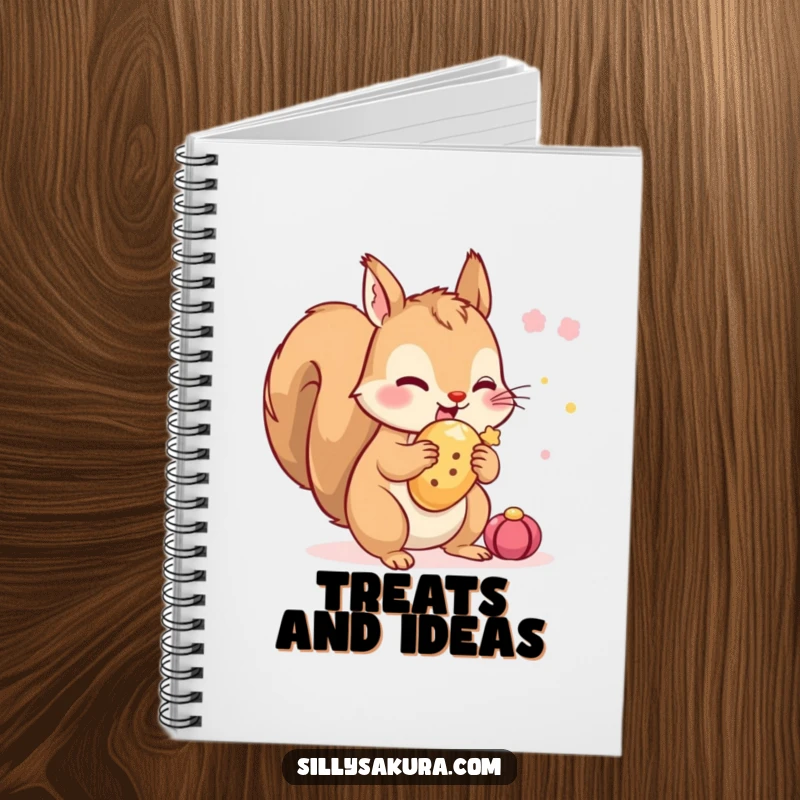 Funny Squirrel Notebook: A tiny squirrel character excitedly hiding a festival treat, perfect for jotting down notes with a playful spirit.